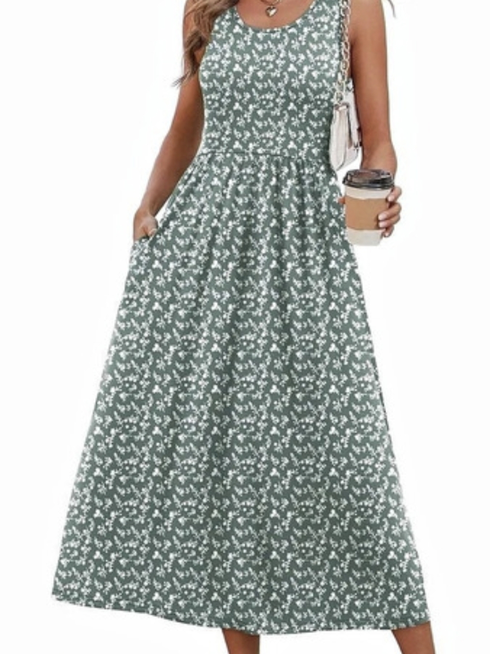 Floral Midi Dress | Green & White | XXL | Like New